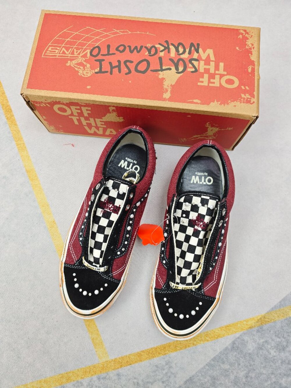 Vans Men Checkerboard Slip-On Sneakers in Burgundy and Black